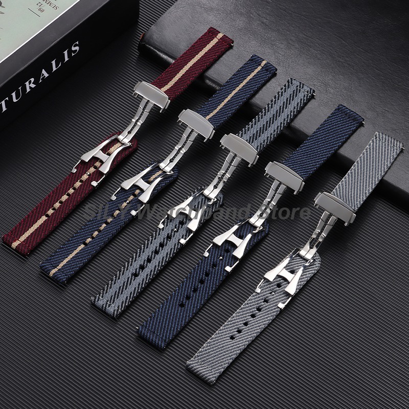 Suede Strap Watch - Gewebtes Canvas-Uhrenarmband 20mm mit Faltschließe, Nylon-Uhrenarmbänder
