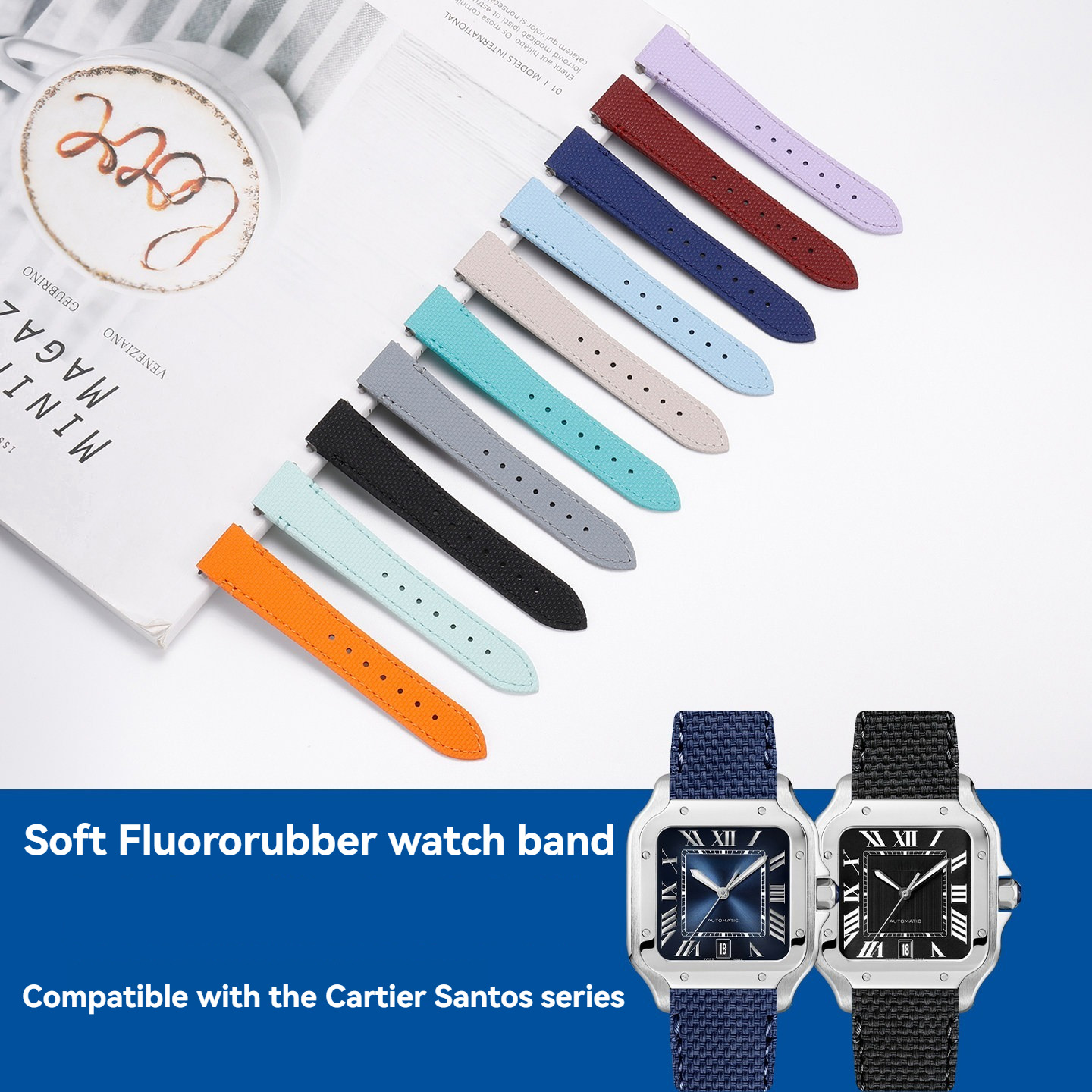 Cartier Watch Santos - 19 21 mm Fluorkautschuk-Uhrenarmband für Cartier